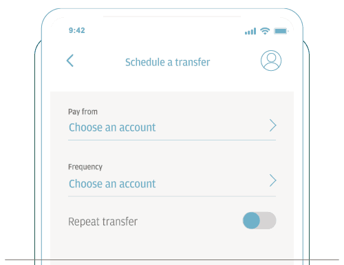 An animation showing how you can schedule a transfer of funds on your mobile device via J.P. Morgan Online.