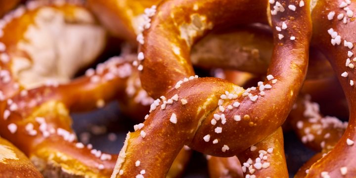 Close up of fresh baked pretzels